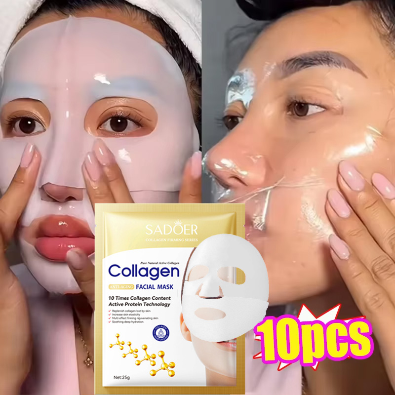 Sheet Mask Collagen - 10PCS Collagen Anti Wrinkle Facial Mask